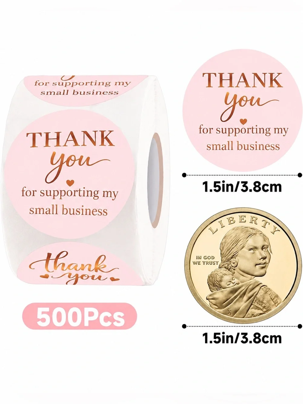 500 Pink “Thank You for supporting my small business” stickers